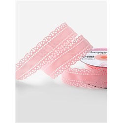 Лента декоративная, репсовая, с ажурным краем, 25 мм, 9.1±0.5 м, розовая