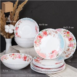 Столовый набор 19 предметов / GRAY-19/758578 (6801) /уп 2/ Розы на голубом