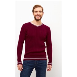 Пуловер с контрастной V-образной горловиной F221-15-3010 бордовый