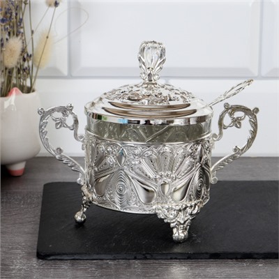 Сахарница 200 мл с ложкой / 885-1-SILVER /уп 48/