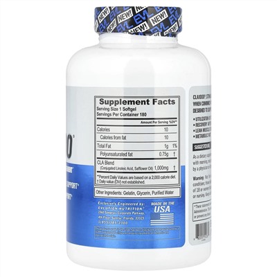 EVLution Nutrition, CLA1000, добавка для коррекции веса без стимуляторов, 180 капсул