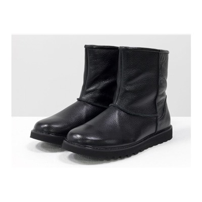 Женские сапожки в стиле UGG из натуральной кожи флотар черного цвета, на легкой подошве, Коллекция Осень-Зима от ТМ Gino Figini, Б-1993-03