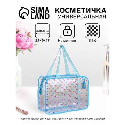 Косметичка-сумка для бассейна, с ручками, с рисунком, в горох, прозрачная/голубая