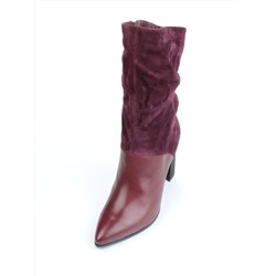 02-YF190-051M DK. RED Сапоги зимние женские (натуральная замша, байка, натуральный мех)