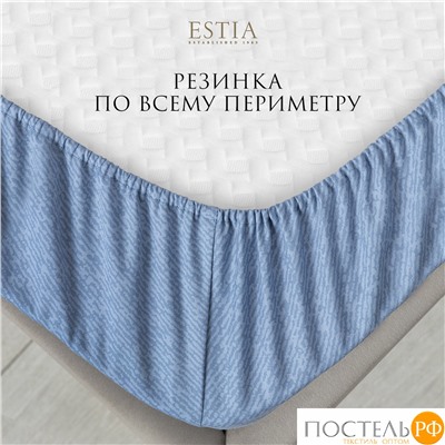 Estia МАРЛИН Простыня на резинке 160х200+30, 1 пр., хл./сатин синий