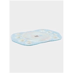 Подставка для яиц Доляна «Праздничный кролик», 37×24.5 см, 8 ячеек, под кулич d=20 см, стекло, голубая