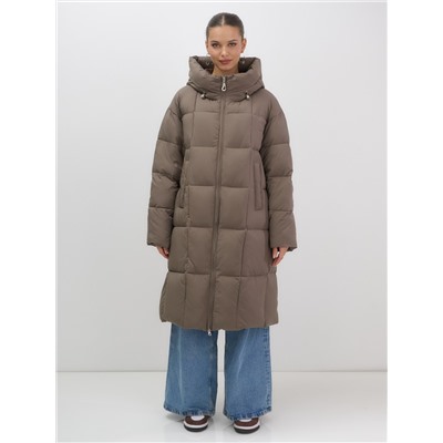 Пальто зимнее утепленное с капюшоном женское светло-коричневого цвета 7741SK