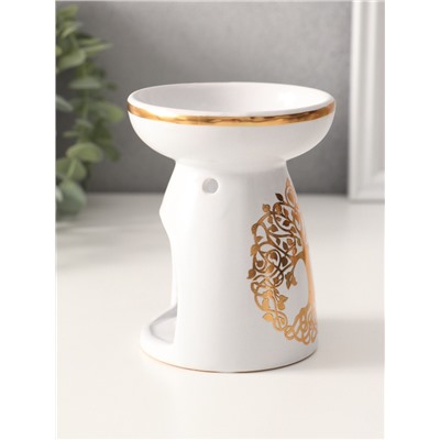 Аромалампа для эфирных масел «Древо жизни», керамика, белая с золотом, 9.3×9.3×11.8 см