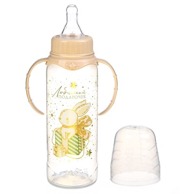 Бутылочка для кормления, новогодняя «Волшебство рядом», классическое горло, с ручками, от 3 мес., 250 мл., цилиндр, M&B
