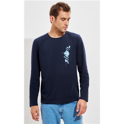 Лонгслив мужской с принтом P321-1001-780 темно-синий