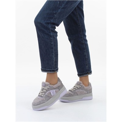 04-P124-3C GRAY Кроссовки демисезонные женские (натуральная замша, искусственный мех)