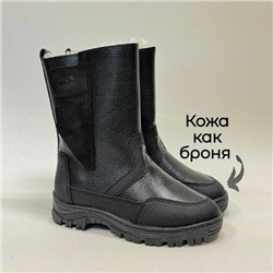 Мужские полусапоги на липучке черные кожаные на литой подошве