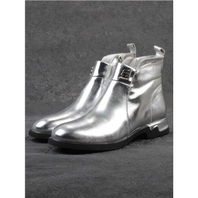01-B48B-87C GREY/SILVER Ботинки демисезонные женские (натуральная кожа, байка)