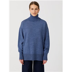 Водолазка вязаная синяя с длинными рукавами