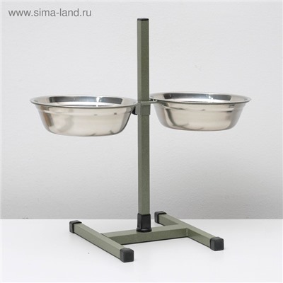 Подставка с мисками, 2×2 л, высота 50 см, разборная, зелёная
