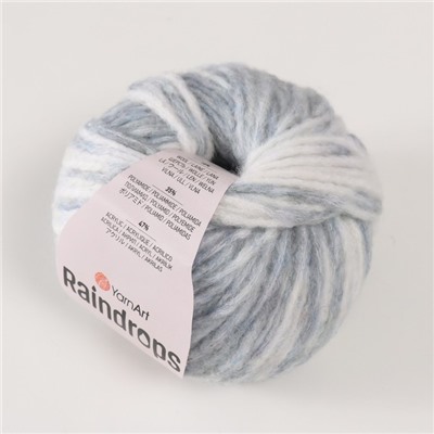 Пряжа для вязания спицами, крючком YarnArt, Raindrops, 18% шерсть, 35% полиамид, 47% акрил, 115 м/50 г, (2906 св. серо-белый)