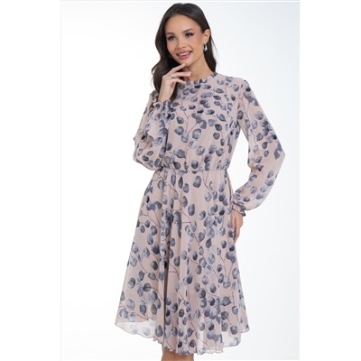 Платье шифоновое бежевое с принтом
