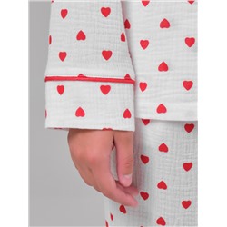Блузка белая в сердечко из муслина с накладным карманом