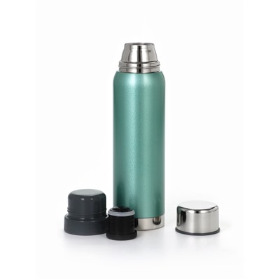 Термос Мастер К, 1 л, 2 крышки-кружки, нержавеющая сталь, бирюзовый