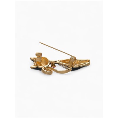 Брошь «Кошечка» с сердечком, цвет чёрный в золоте