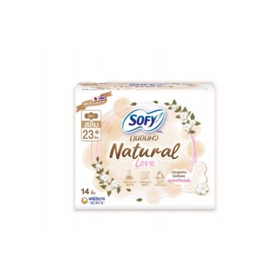 Прокладки с хлопком Sofy Natural Love 23 см с крылышками, 14 шт