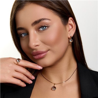 Комплект ювелирной бижутерии коллекция "Дубай" с камнем серьги, кулон и кольцо 18 р, покрытие позолота, вставка: фианиты, цвет: серый, арт.414.545-18