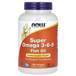 NOW Foods, Super Omega 3-6-9, добавка с омега-3-6-9, 180 капсул