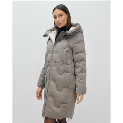 Пальто зимнее утепленное с капюшоном женское серого цвета 7638Sr