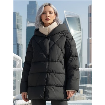 Куртка женская зимняя с капюшоном большого размера черного цвета 1170Ch
