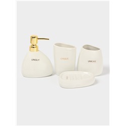 Аксессуары для ванной SAVANNA Stone, 4 предмета: мыльница, дозатор для мыла, 2 стакана, белые