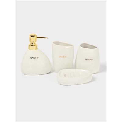 Аксессуары для ванной SAVANNA Stone, 4 предмета: мыльница, дозатор для мыла, 2 стакана, белые