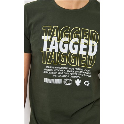 Футболка мужская с принтом P411-06-847 хаки