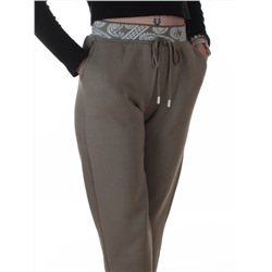 2611 GRAY/GREEN Штаны утепленные спортивные женские (85% хлопок, 10% полиэстер, 5% спандекс)