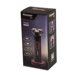 Электробритва Pioneer BS003, 3 головки, 2 насадки, АКБ, чёрно-красная