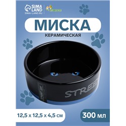 Миска керамическая «Черный кот» 300 мл - 12.5×12.5×4.5 см, черная/синяя