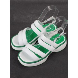 08-PEL266-3 WHITE/GREEN Босоножки женские (натуральная кожа)