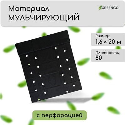 Материал мульчирующий, с перфорацией (4 ряда), 20×1.6 м, плотность 80 г/м², спанбонд с УФ-стабилизатором, чёрный, Greengo, Эконом 30%