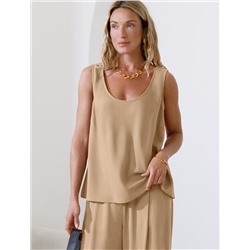 Свободный топ с U-вырезом изо льна с вискозой по косой