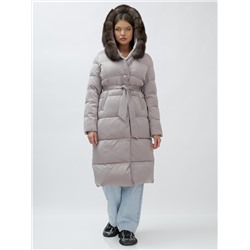 Пальто женское зимние с мехом песец люкс класса бежевого цвета 611_1B