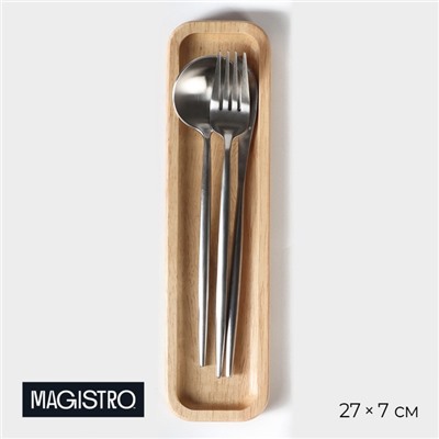 Подставка для столовых приборов Magistro Tropical, 27×7×1.8 см, каучуковое дерево