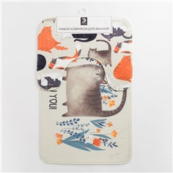 Набор ковриков для ванной Этель «Котики», 2 шт., 80×50 см, 50×40 см, велюр