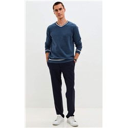 Пуловер однотонный мужской с V-образной горловиной F021-15-0046 jeans melange