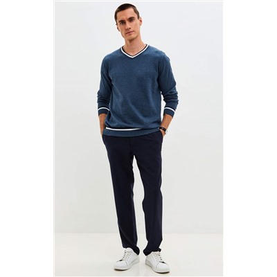 Пуловер однотонный мужской с V-образной горловиной F021-15-0046 jeans melange