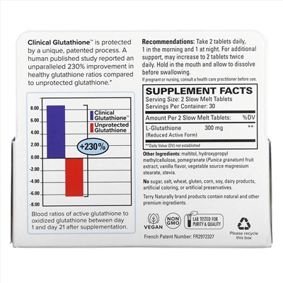 Terry Naturally, Clinical Glutathione, глутатион, 60 таблеток медленного растворения (150 мг в 1 таблетке)