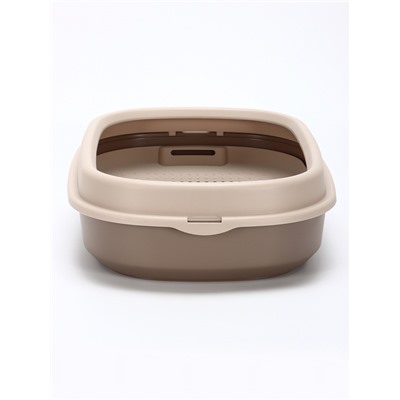 Лоток для кошек Фур-Мур 48×35.5 см с сеткой и бортом цвет, Soft-touch, капучино