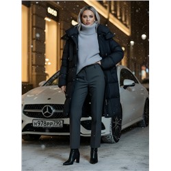 Пальто зимнее утепленное с капюшоном женское черного цвета 7700Ch