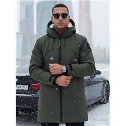 Парка зимняя мужская с капюшоном цвета хаки 9533-1Kh