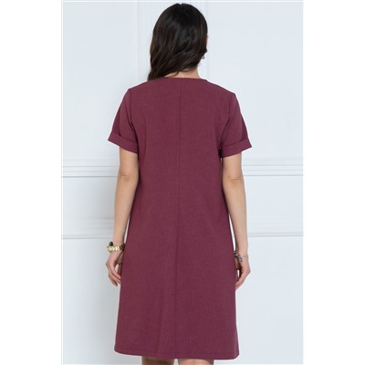 Платье короткое с разрезом в цвете марсала