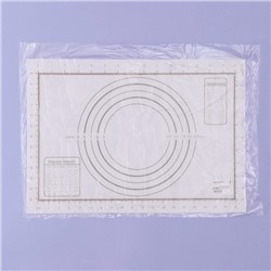Коврик для выпечки и раскатки теста с разметкой, армированный, силикон, 42×29.5 см, белый