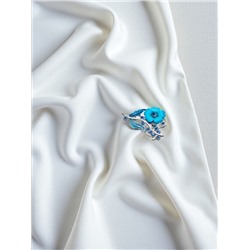 Брошь «Цветение», цвет морской в серебре